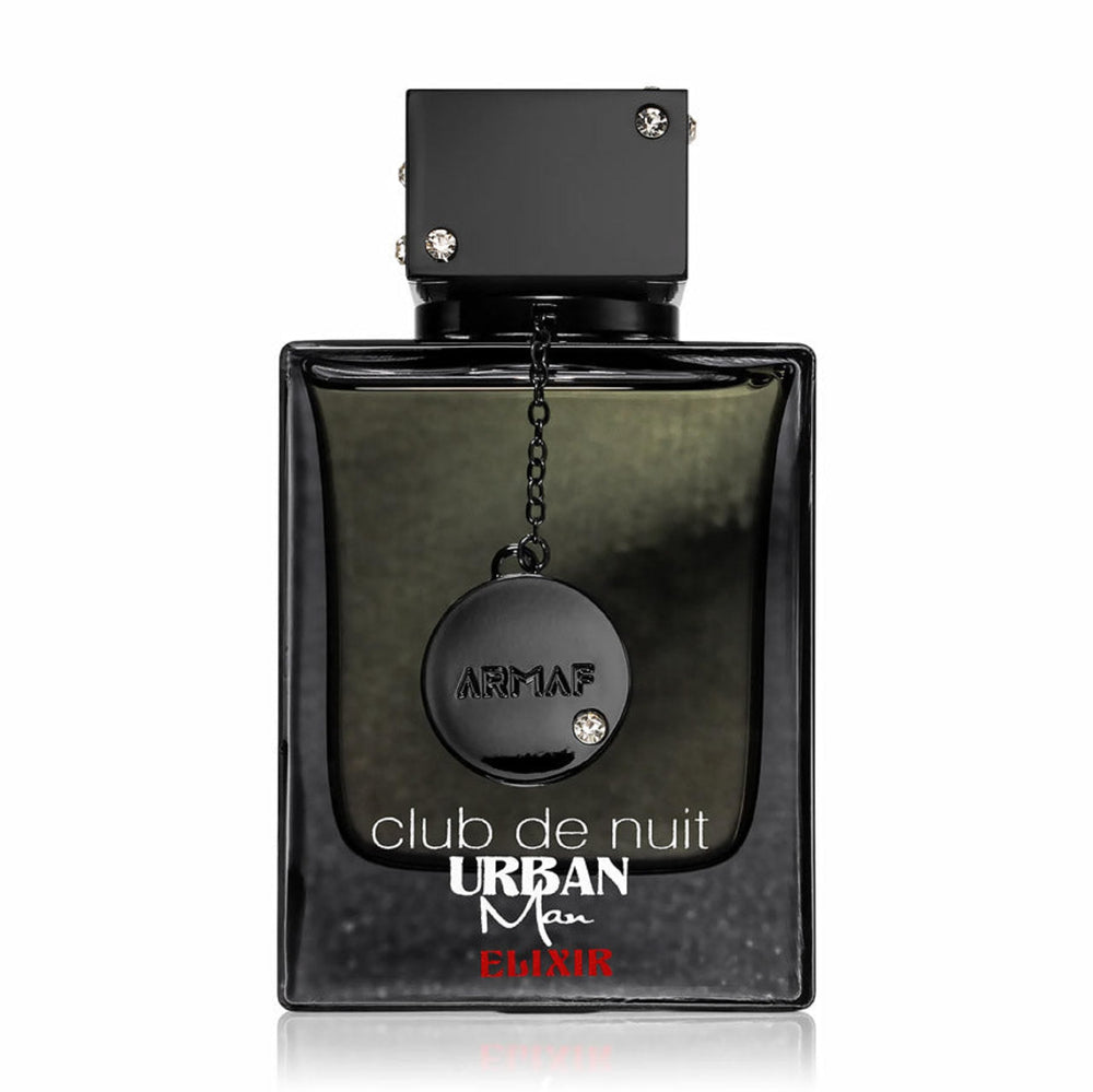 Frasco de Armaf Club De Nuit Urban Elixir, diseño elegante para ocasiones formales.