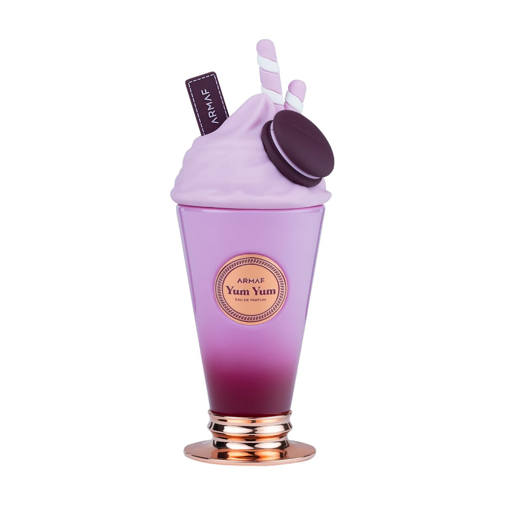 Armaf Delights Yum Yum, frasco frontal para exhibir un perfume elegante en el tocador