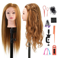 Cabeza de maniquí Armmu con cabello 80% humano para practicar peinados variados.