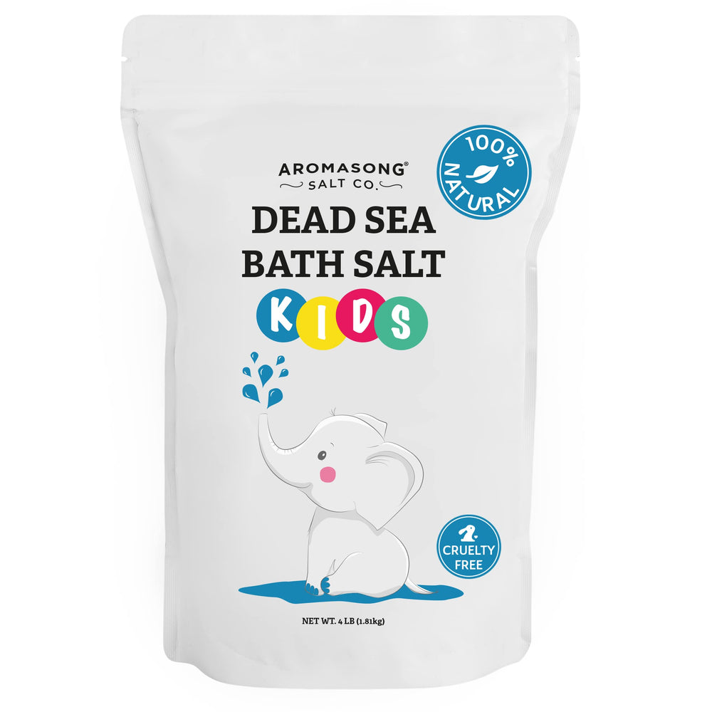 Aromasong Sal Mar Muerto para niños con envase reutilizable, práctico para baños familiares.