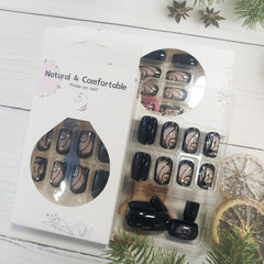 AROVFAM uñas acrílicas negras con forma cuadrada mediana, ajuste cómodo