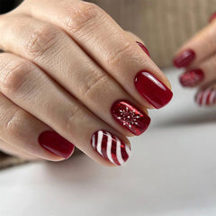 AROVFAM Uñas postizas Navidad nevadas, acabado brillante para fiestas.