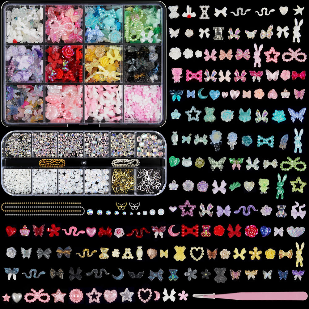 Artdone kit de charms para uñas con 2 cajas y formas variadas para decorar