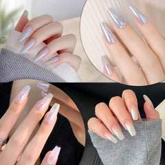 Artdone polvo cromado en uñas acrílicas, efecto espejo duradero.