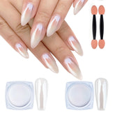 Artdone polvo uñas blanco perla cromado para acabado reluciente.