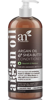 Artnaturals Acondicionador de Argán, botella visible, cabello suave y nutrido.