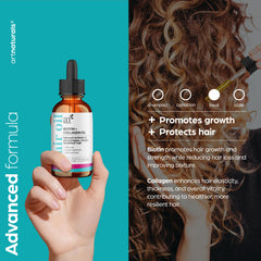 artnaturals aceite capilar biotina-colágeno, cabello humedecido y con brillo natural.