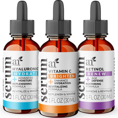 Artnaturals coffret anti-âge Vitamine C Retinol Hyaluronique, soin quotidien hydratant et raffermissant.