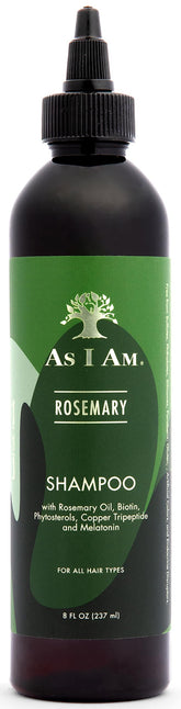 As I Am Rosemary Shampoo en botella de 8 onzas para uso diario.