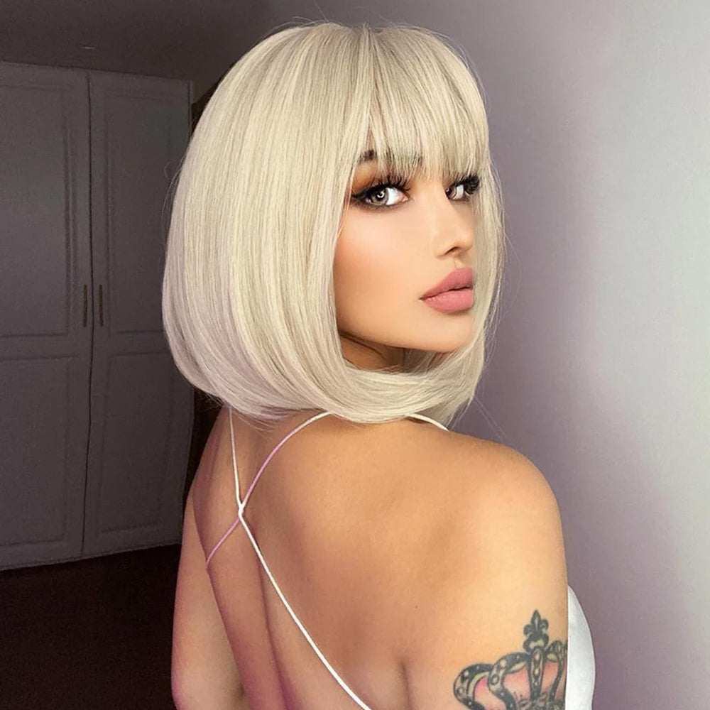 ATAYEA peluca bob rubio con franja, look natural para uso diario, fácil de cuidar.