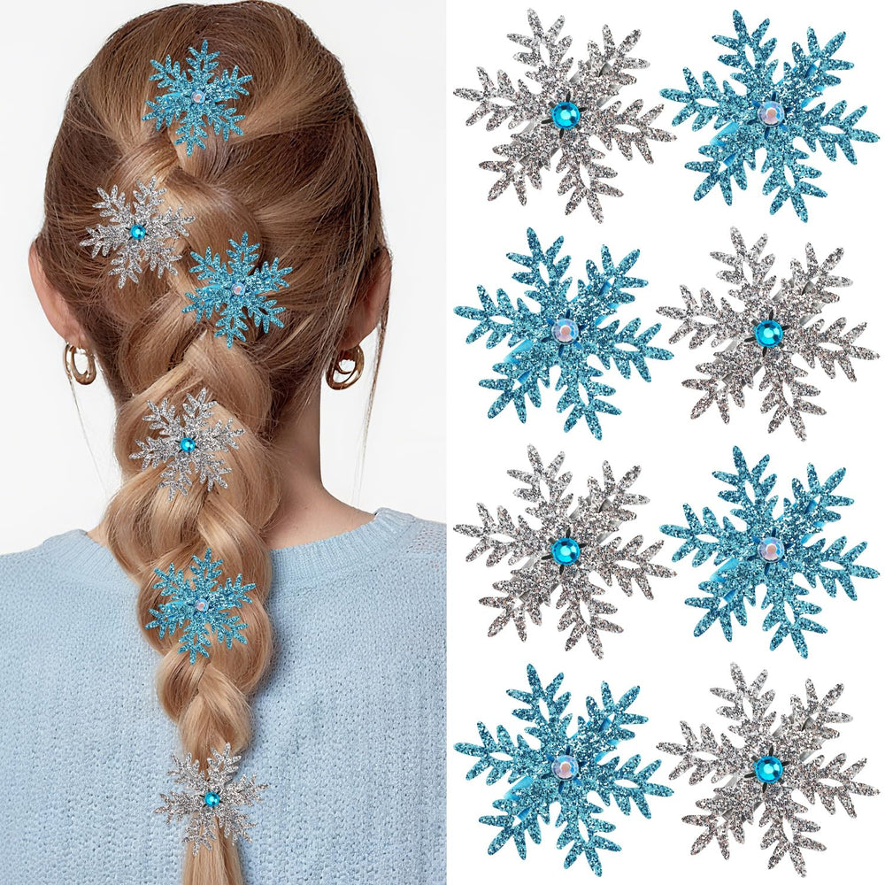 Atoden prendedor de pelo copo-nieve azul brillo, ideal para peinados festivos.
