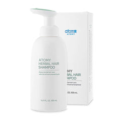ATOMY champú de hierbas 500 ml, botella vertiendo; limpieza suave para el cabello
