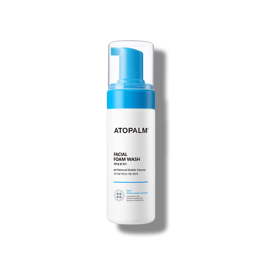 ATOPALM limpiador espuma facial en botella, limpieza suave para piel sensible.