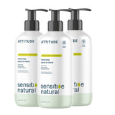 ATTITUDE Savon mains sensibles — bouteille, nettoyage en douceur pour peau sensible.
