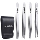 AUMELO pinzas cuatro piezas con estuche de viaje, precisión para depilar sin esfuerzo.