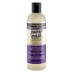 Aunt Jackie's Power Wash bottle pour shows cleansing and moisture for all hair types.