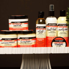 Aunt Jackie's Recetas de Linaza, primer plano de pelo suave tras uso, brillo natural.
