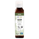 Aura Cacia Aceite de ricino orgánico en bote para hidratación profunda de piel y cabello.