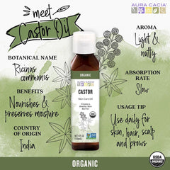 Aura Cacia Aceite de ricino orgánico para mezclas caseras de belleza e hidratación.