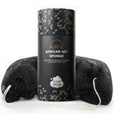Esponja de red africana AURAE Kaya Black, exfoliante suave para uso diario.