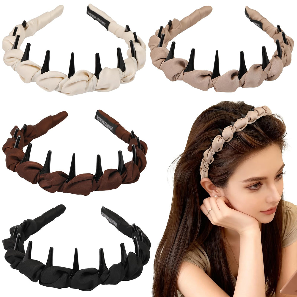 Diadema zig-zag satinada de Auseibeely en beige para looks suaves y sin tirones