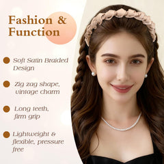 Diadema zig-zag satinada de Auseibeely en marrón para uso diario y estilo casual