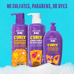 Aussie Kids acondicionador para rizos, botella destacada, facilita peinado suave.