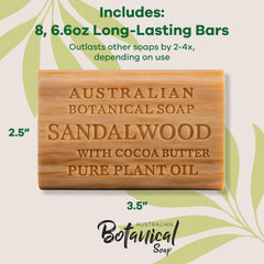 Jabón Australian Botanical Soap, aroma de sándalo, experiencia relajante en la ducha.