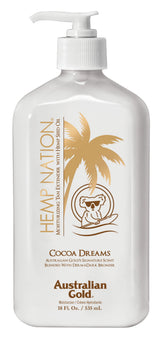 Australian Gold Hemp Nation Cocoa Dreams, bouteille hydratante pour peau nourrie et douce.