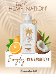 Australian Gold Hemp Nation Cocoa Dreams, effet bronzant Derma Dark pour teint naturel.