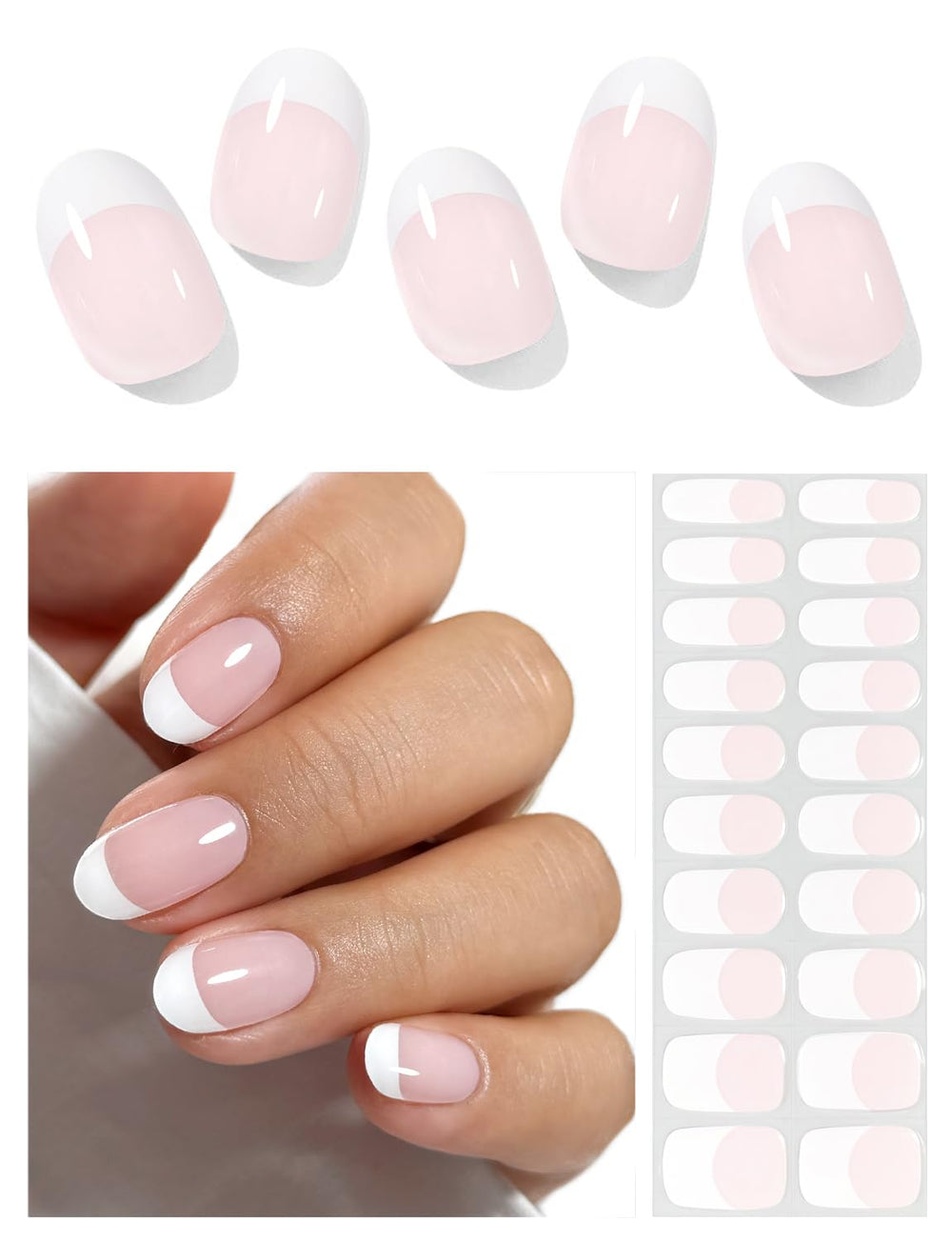 AutyaMee tiras gel frances clasico blanco para uñas, apariencia profesional.