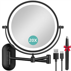Auxmir espejo de maquillaje de pared con 1X/20X para detalles finos.