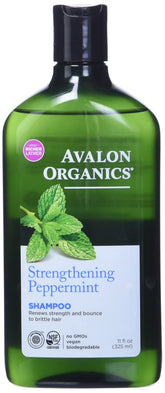 Avalon Organics Champú Fortificante Menta, botella mostrada para cuidado suave del cabello