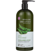Loción Avalon Organics Aloe sin fragancia para hidratación diaria de manos y cuerpo