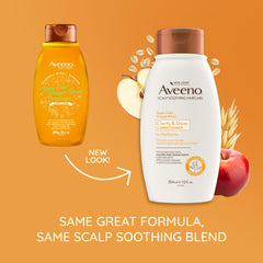 Aveeno Acondicionador Vinagre Manzana, primer plano de ingredientes naturales para cabello saludable.