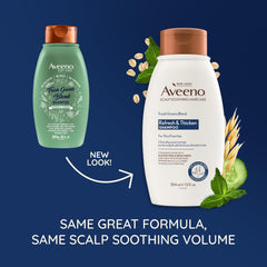 Aveeno Fresh Greens Blend Champú, detalle de frasco y textura cremosa para suavidad