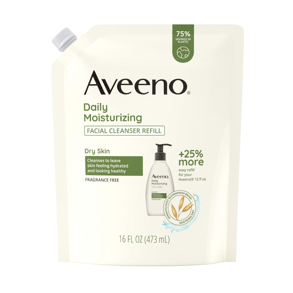Aveeno Limpiador Facial Hidratante en bolsa de recarga para piel suave.