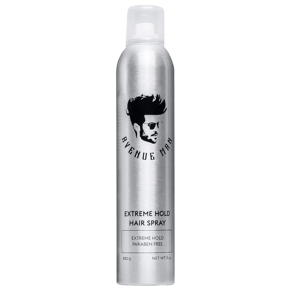 Avenue Man Extreme Hold Hairspray, bouteille prête à fixer durablement la coiffure.