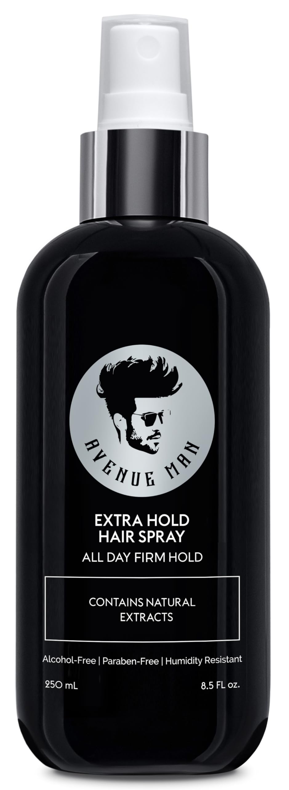 Avenue Man hair spray extra hold bottle ready for all-day control.