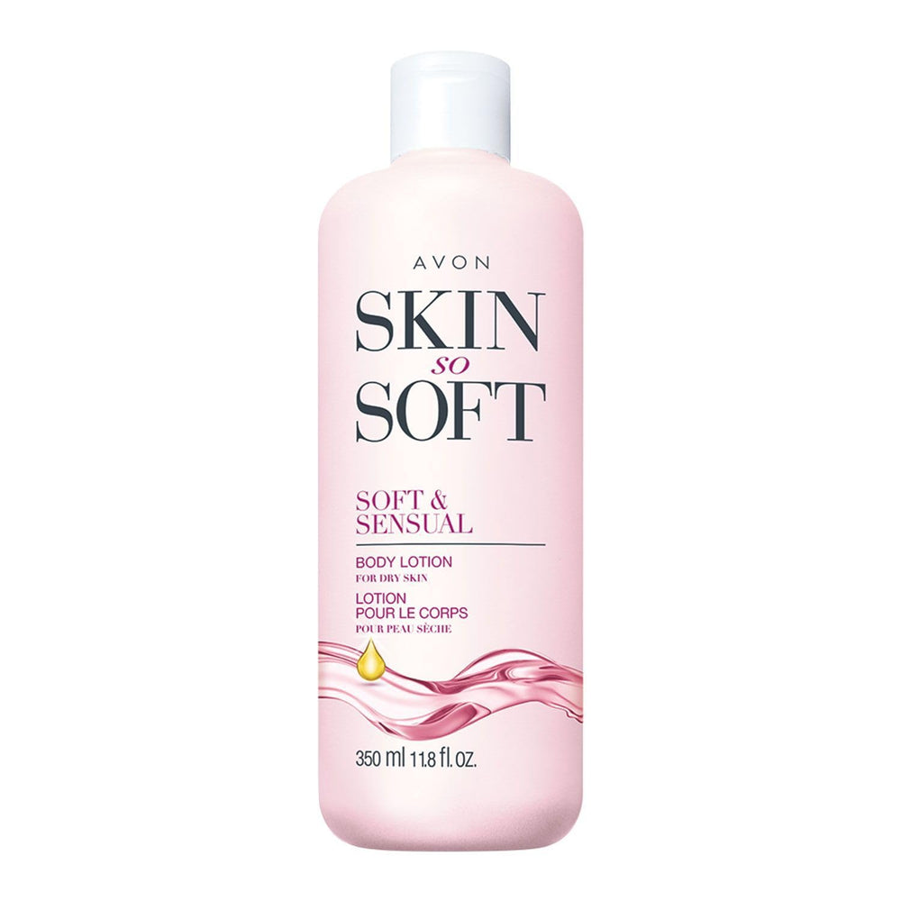 AVON Skin So Soft loción corporal con argán en botella, hidratación duradera.