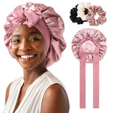 AWAYTR bonete satinado para mujer, rosa polvo, frontal, ideal para dormir sin marcas