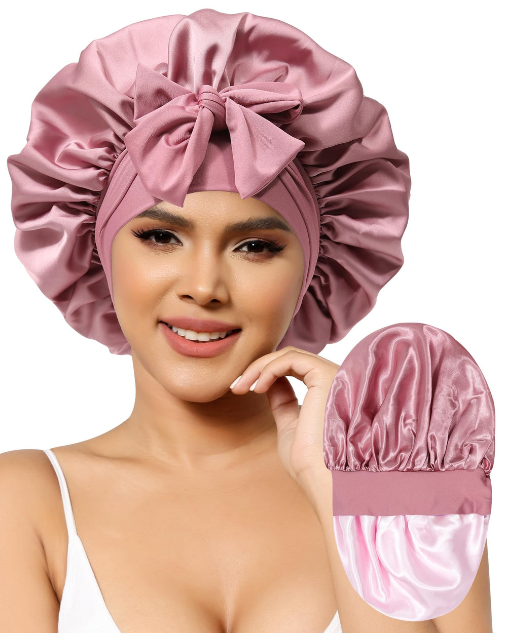 AWAYTR bonete satín reversible para dormir cuida rizos y peinados