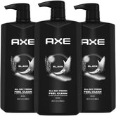 AXE Black 3-en-1: botellas de lavado para cuerpo, rostro y cabello, limpieza rápida.