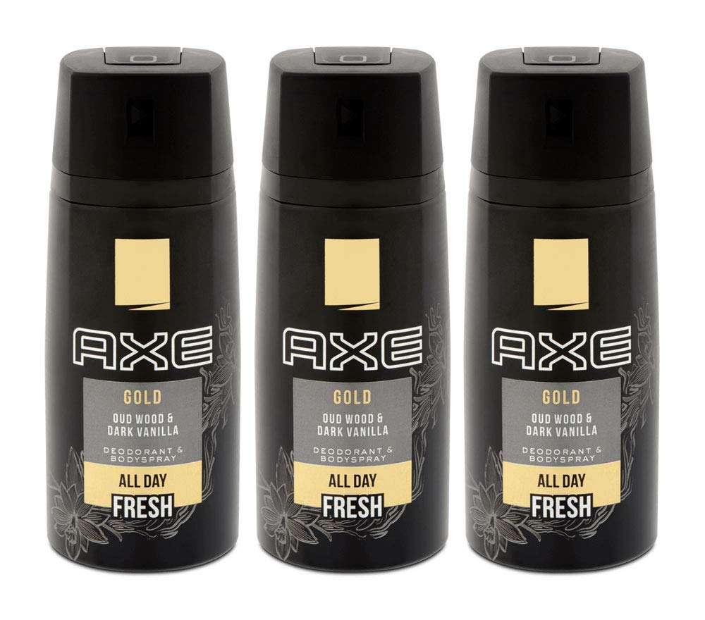 AXE Gold Oud Wood and Fresh Vanilla deodorant box showing dual-action odor protection