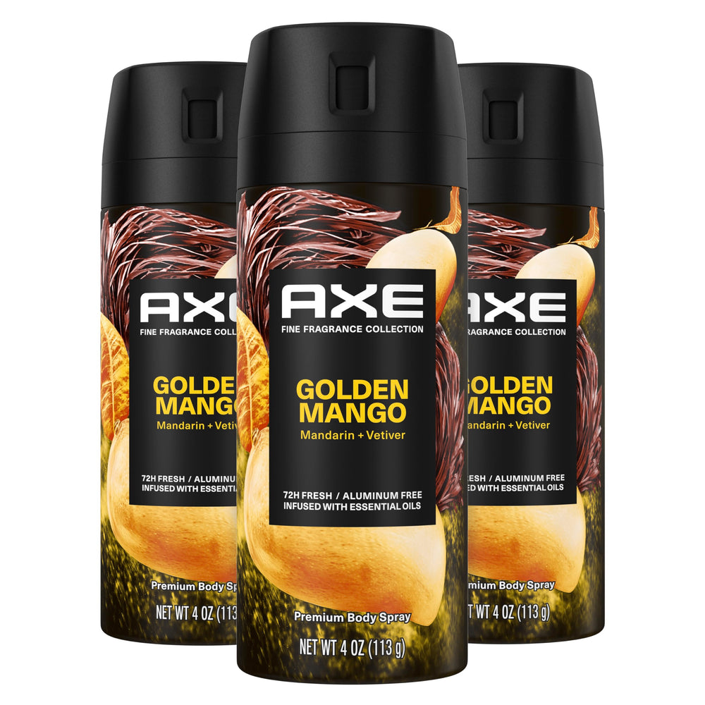 AXE Golden Mango, bouteille spray, fraîcheur longue durée pour la journée.