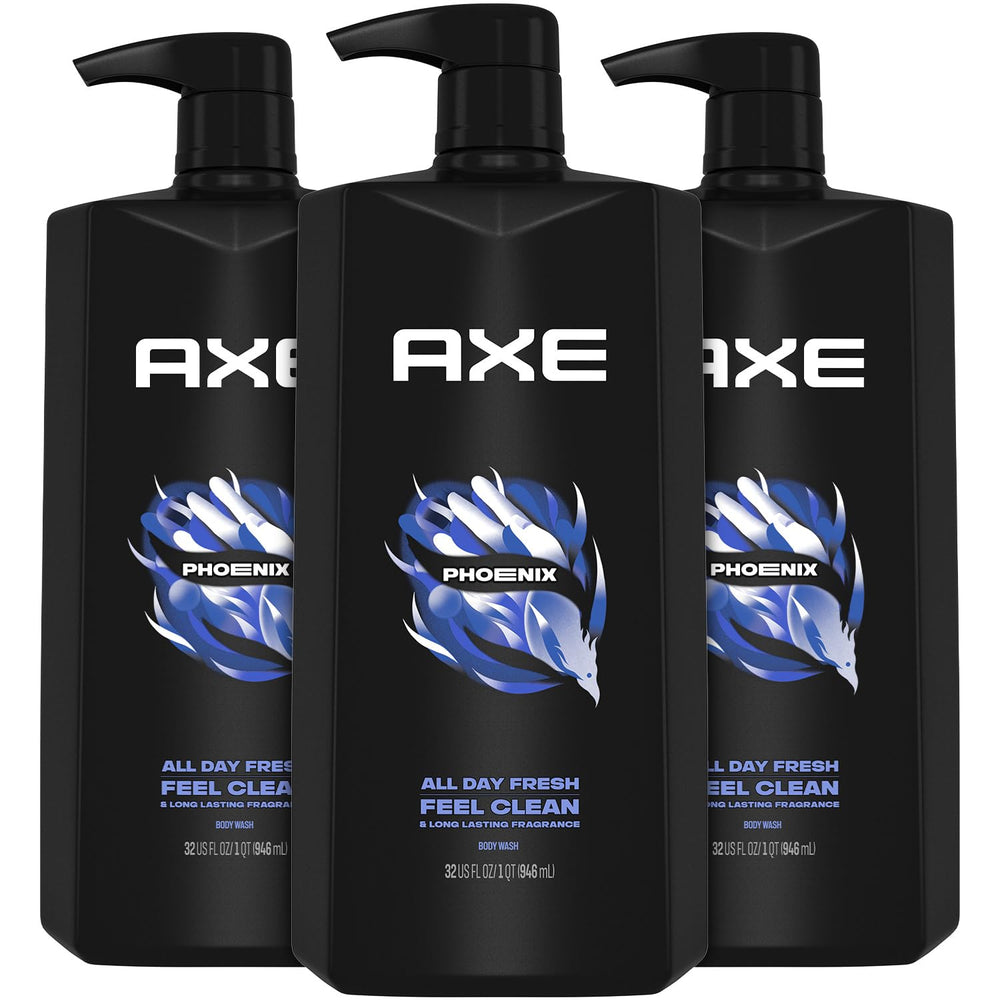 AXE Phoenix gel de ducha muestra la botella y el empaque, fragancia fresca que impulsa la rutina matutina