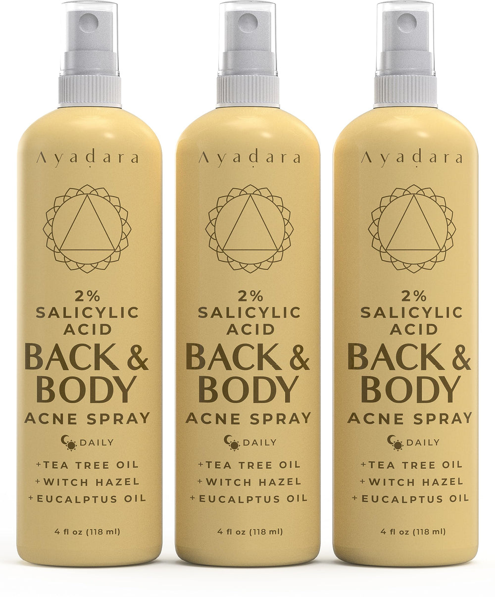 AYADARA spray acné espalda, solución práctica para espaldas propensas.