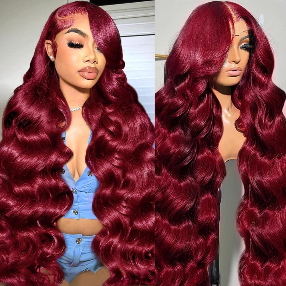AYNISS V WIGS peluca color burdeo 99J de 30 pulgadas, aspecto natural.
