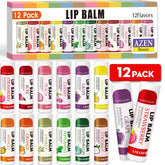 AZEN bálsamo labial 12 sabores en empaque, ideal para exhibiciones y venta al detalle