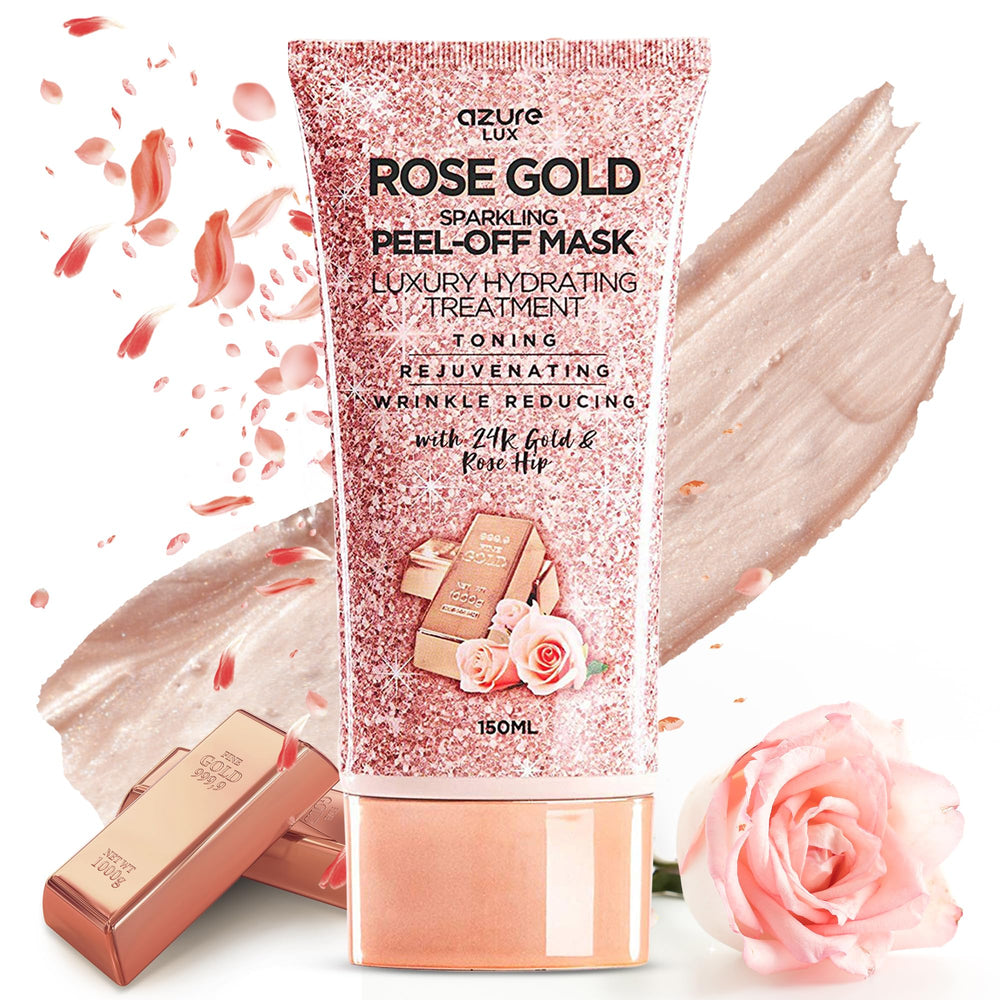 Azure Cosmetics mascarilla despegable rosado oro 24k mejora la hidratación con brillo suave.